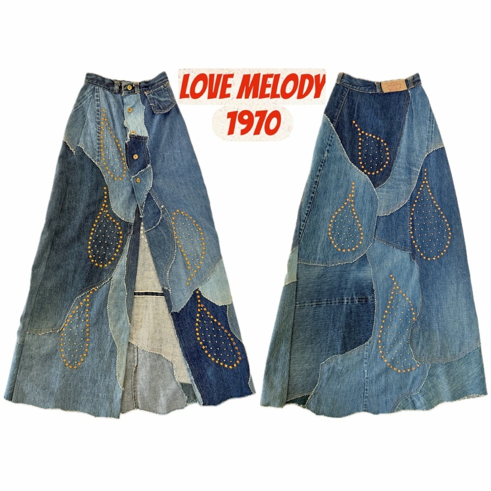 1970 Lovely Melody‎ Patchwork Studded Denim Maxi Skirt Levi’s Collectible Rare